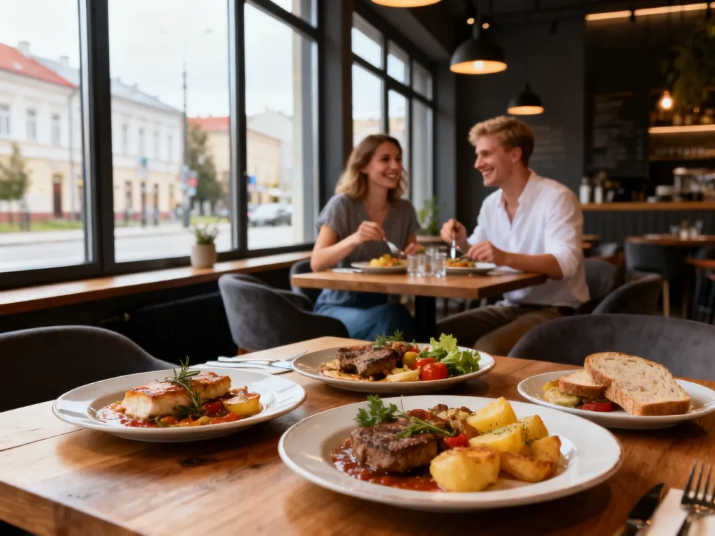 Przytulna nowoczesna restauracja w Gorzowie Wielkopolskim z elegancko podanymi daniami kuchni polskiej i europejskiej, no text on the picture